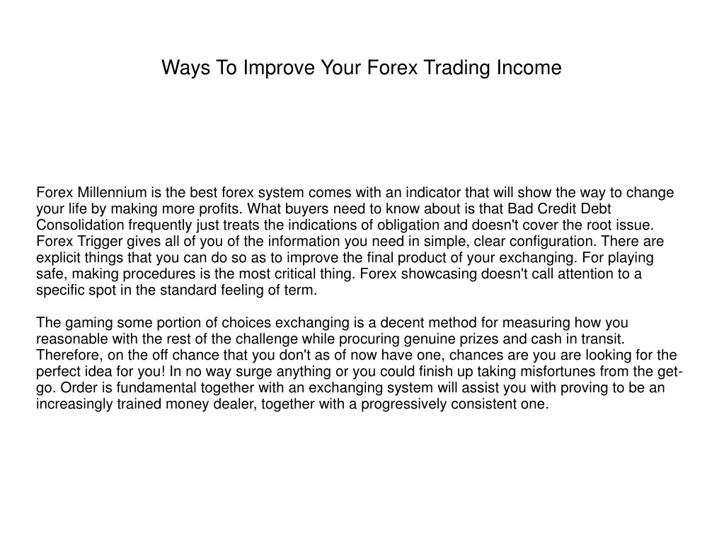 ways to improve your forex trading income