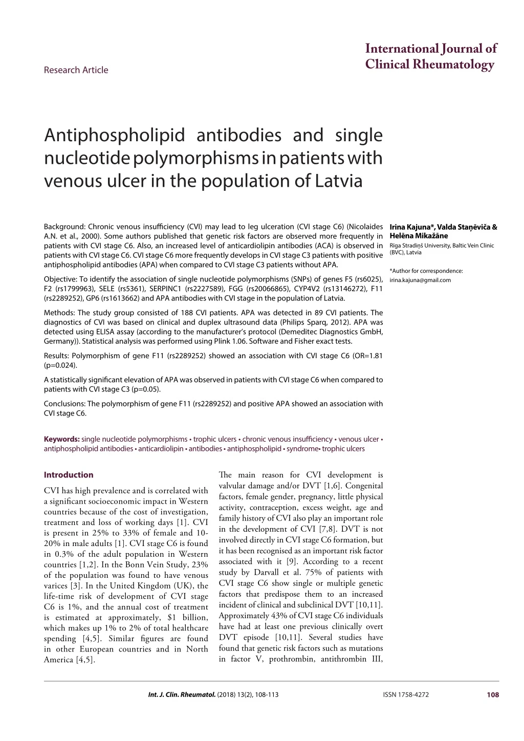 international journal of clinical rheumatology