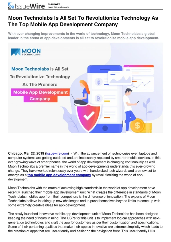 Moon Technolabs Is All Set To Revolutionize Technology As The Top Mobile App Development Company