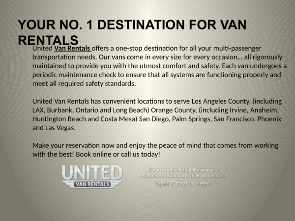 United Van Rentals is Best Rental Service in California and Las Vegas