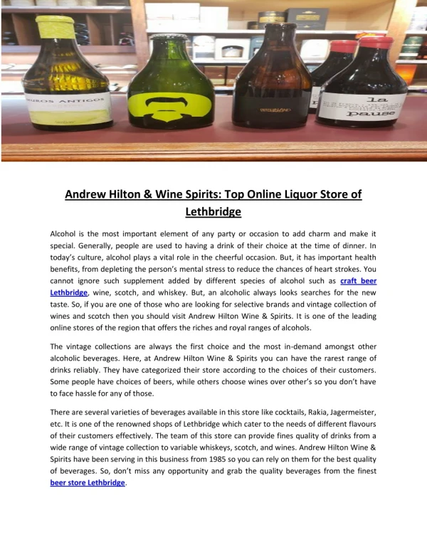 Andrew Hilton & Wine Spirits: Top Online Liquor Store of Lethbridge