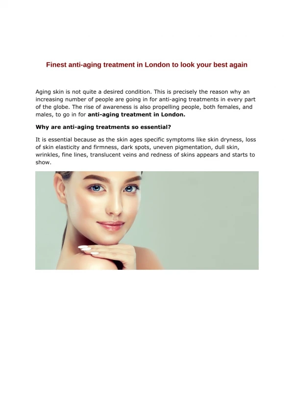 Finest anti-aging treatment in London