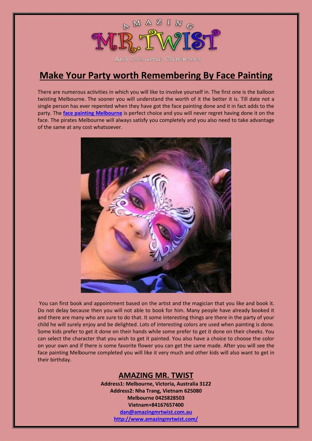 make your party worth remembering by face painting