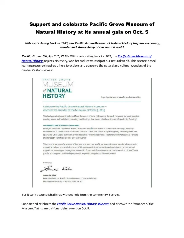 Support and celebrate Pacific Grove Museum of Natural History at its annual gala