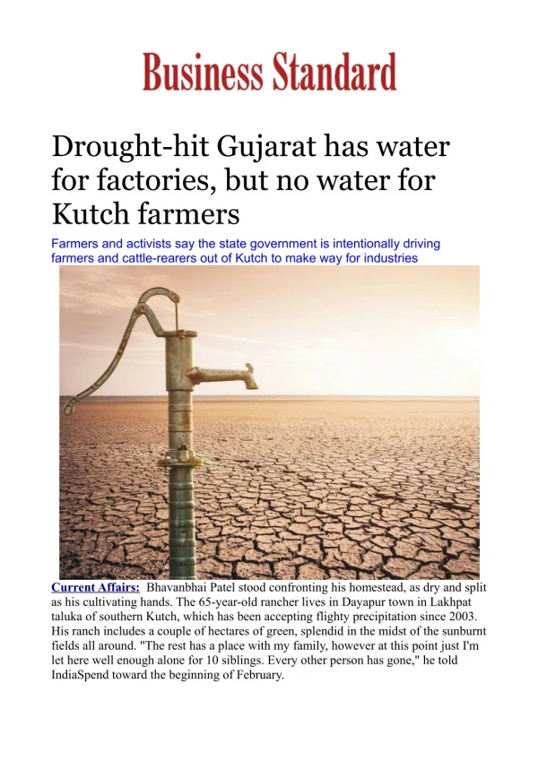 Drought-hit Gujarat has water for factories, but no water for Kutch farmers