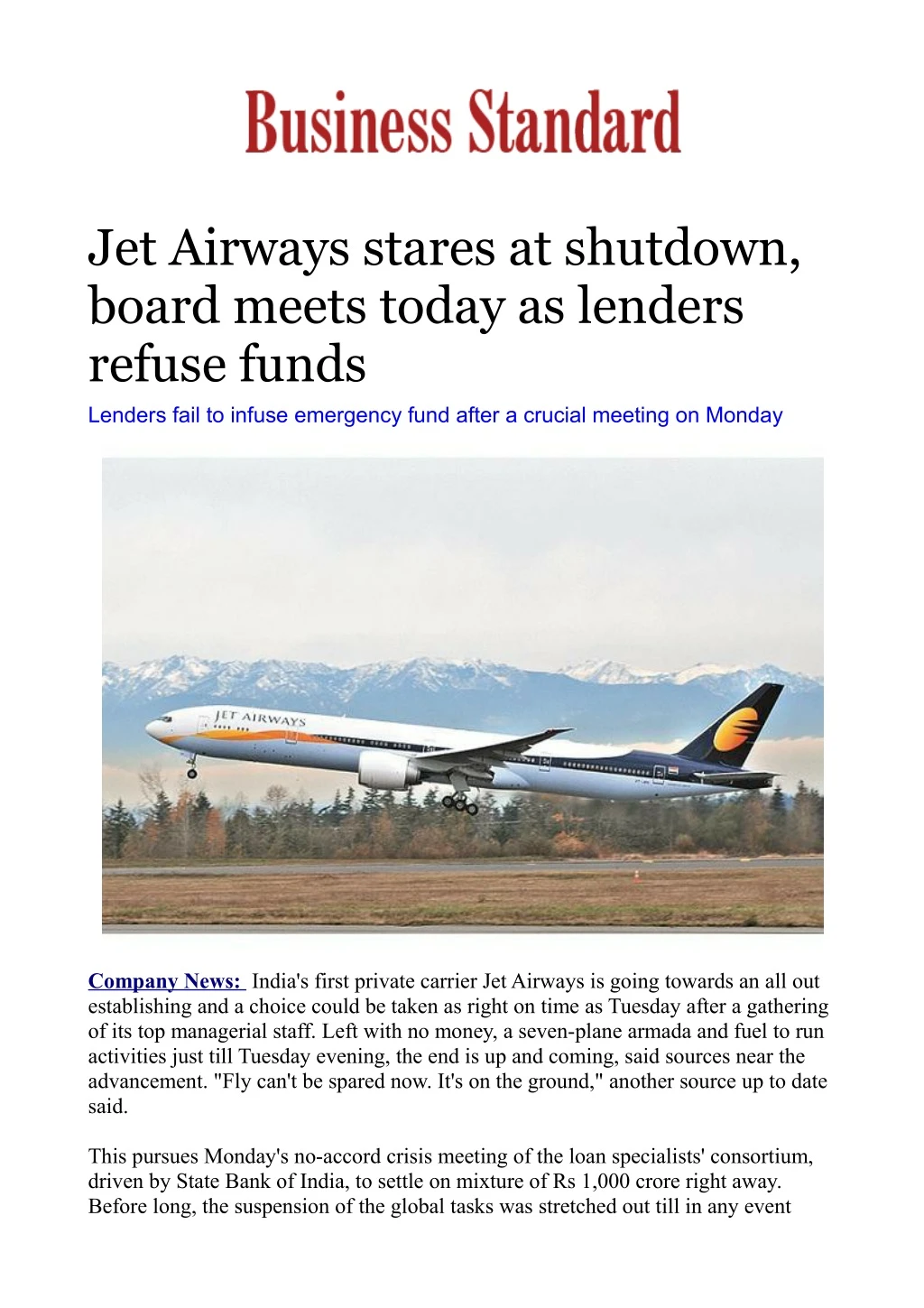 jet airways stares at shutdown board meets today