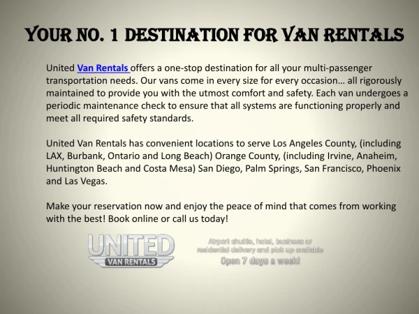United Van Rentals Gives You 100% Comfortable and Joyful Ride