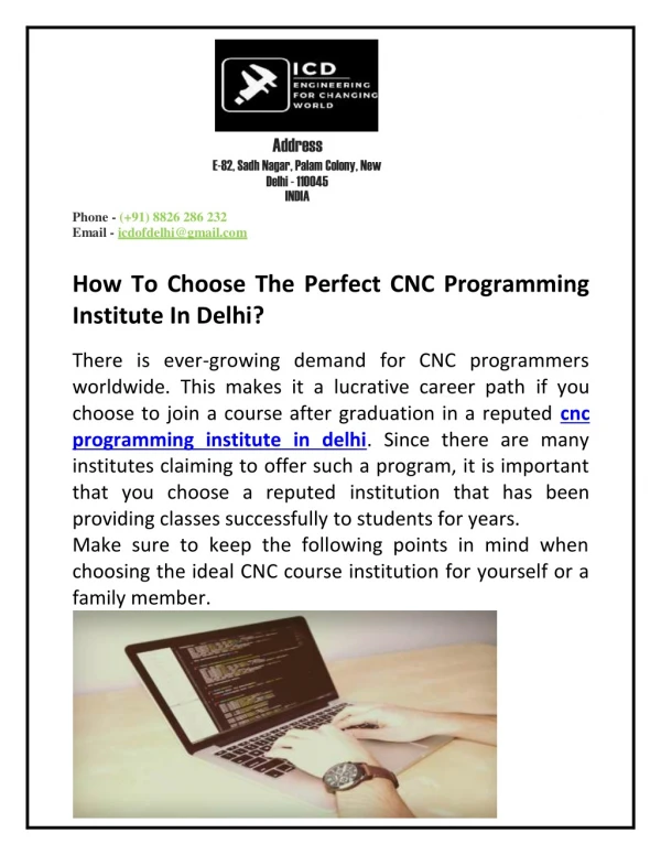 How To Choose The Perfect CNC Programming Institute In Delhi?