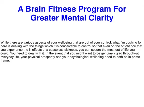 A Brain Fitness Program For Greater Mental Clarity