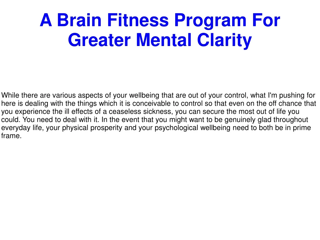 a brain fitness program for greater mental clarity