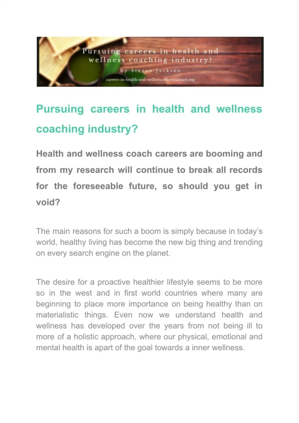 Pursuing careers in health and wellness coaching industry?