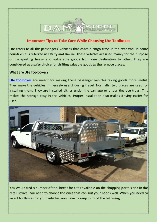 Important Tips to Take Care While Choosing Ute Toolboxes
