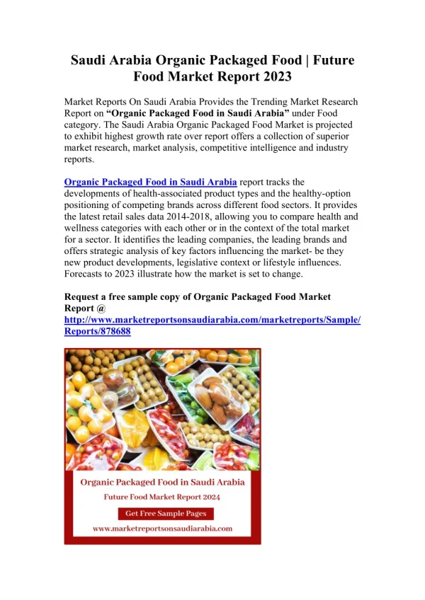 Saudi Arabia Organic Packaged Food | Future Food Market Report 2023