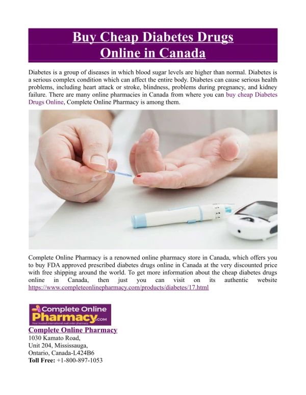 Buy Cheap Diabetes Drugs Online in Canada