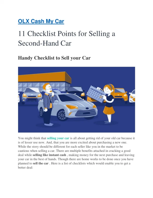 11 Checklist Points for Selling a Second-Hand Car