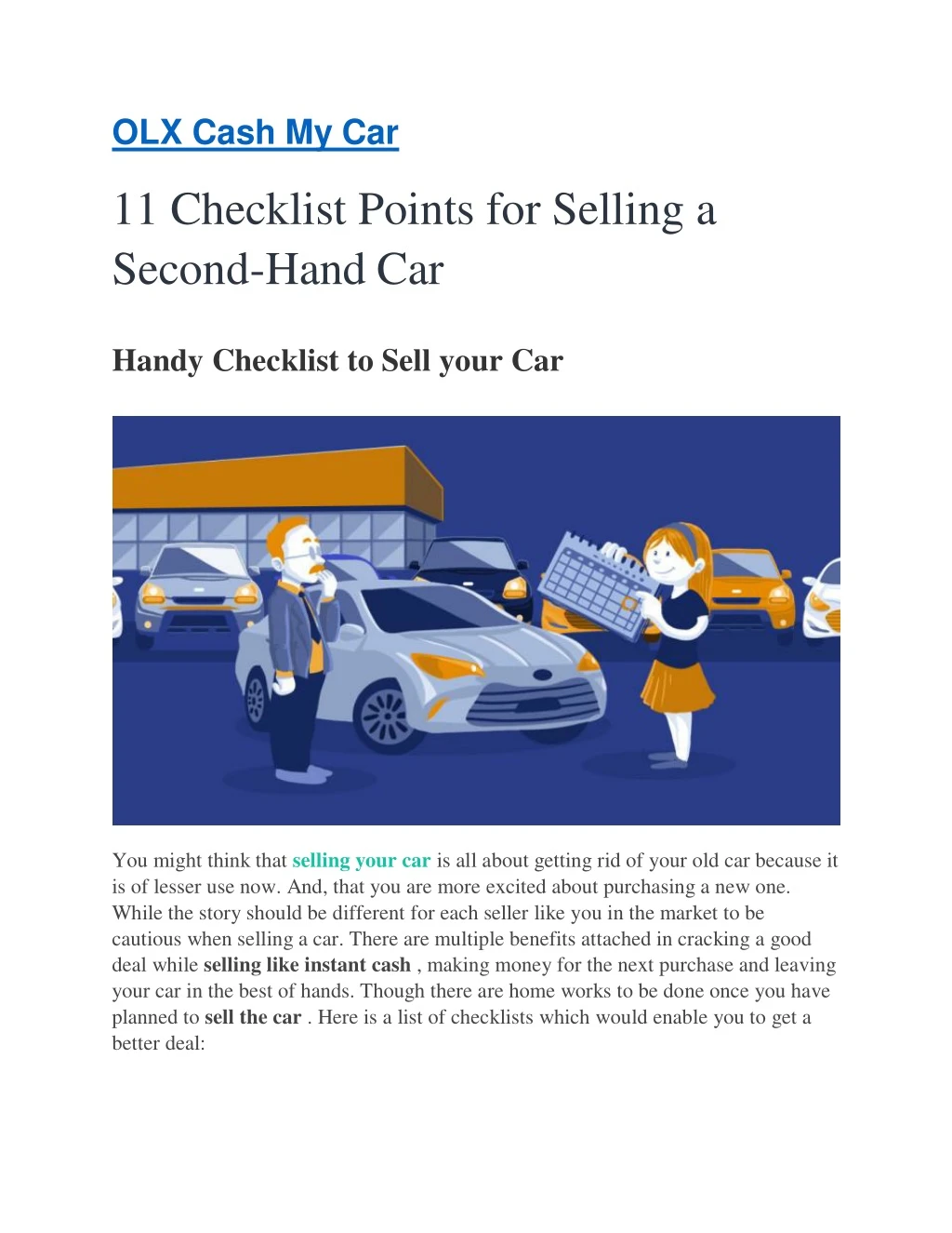 olx cash my car 11 checklist points for selling
