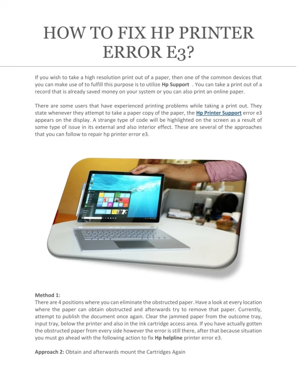 How to Fix HP Printer Error E3