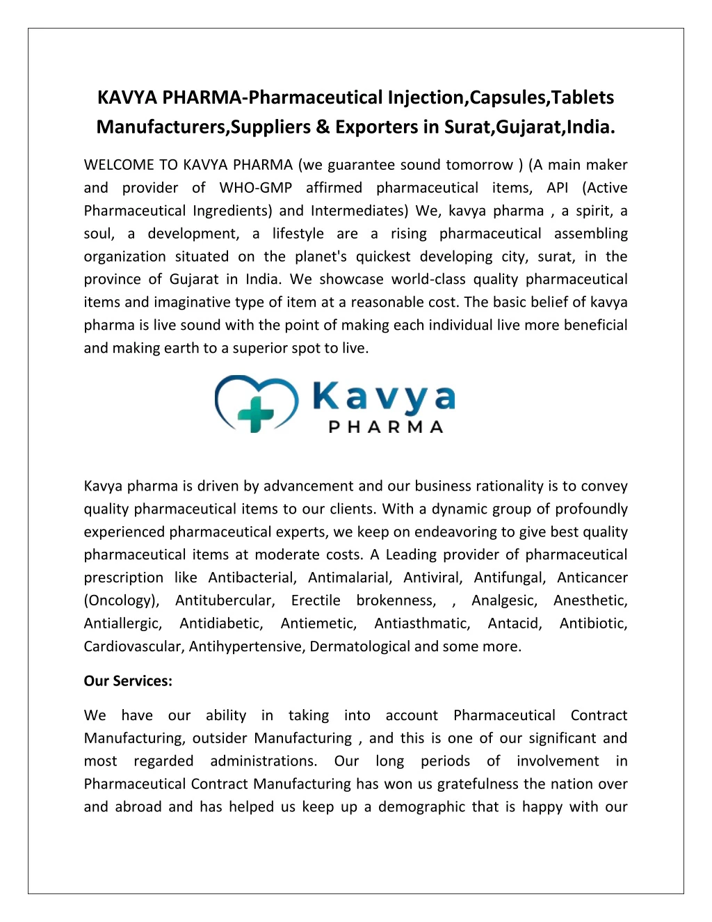 kavya pharma pharmaceutical injection capsules
