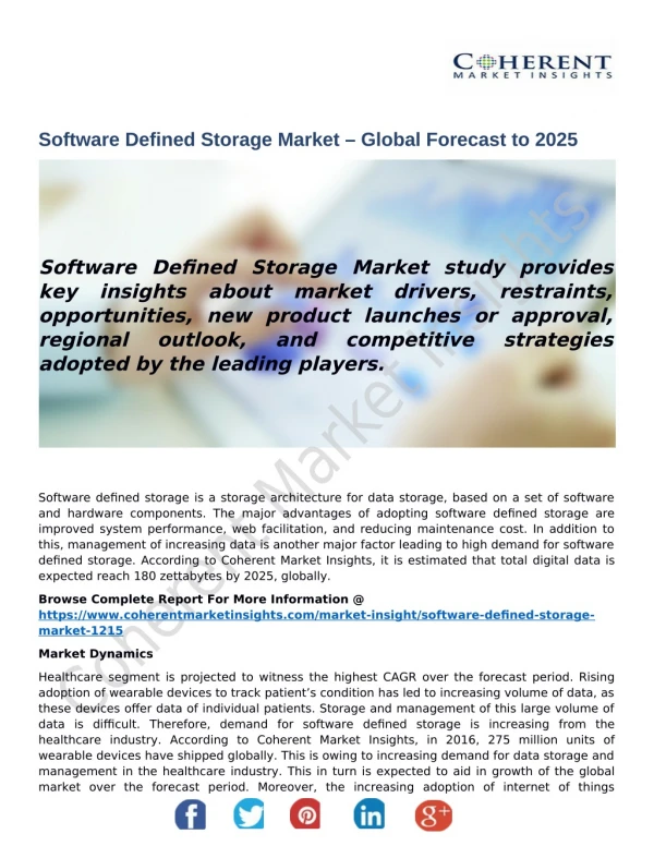 Software Defined Storage Market - Global Industry Insights, Trends, Forecast, and Opportunity Analysis to 2026