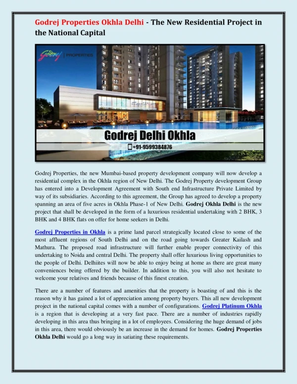 Godrej Properties Okhla Delhi - The New Residential Project in the National Capital