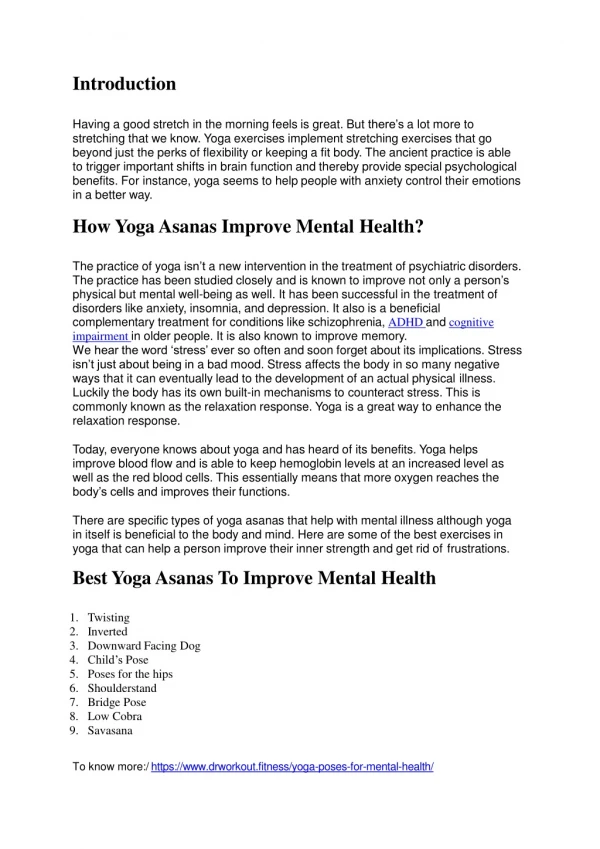 Best Yoga Poses for Mental Health