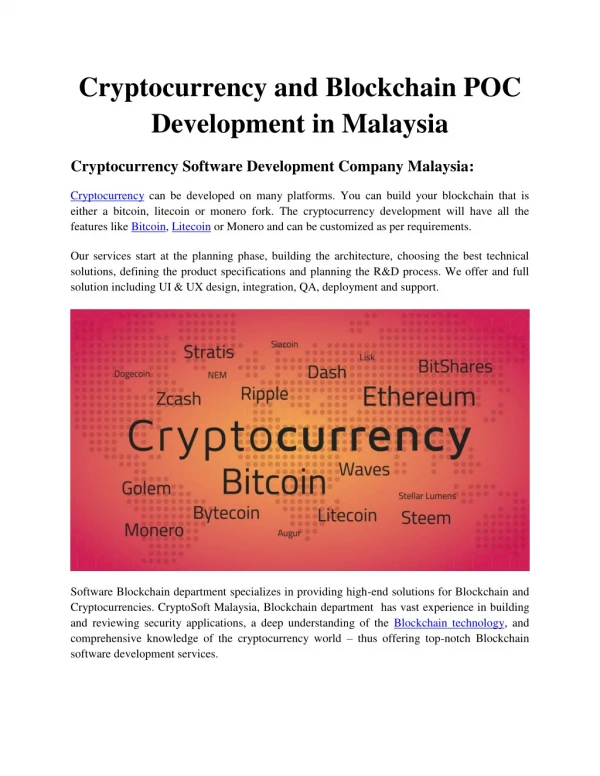 Cryptocurrency and Blockchain POC Development in Malaysia