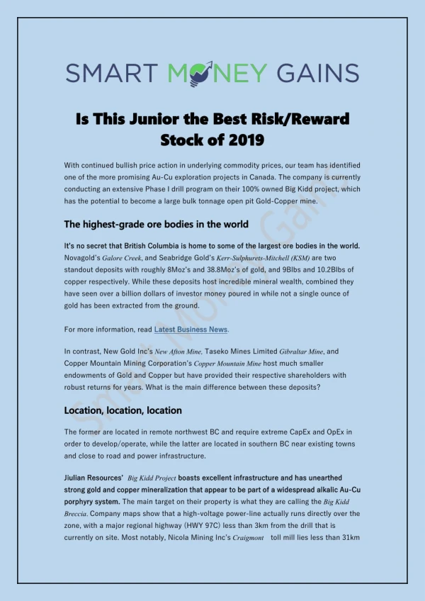 Is This Junior the Best Risk/Reward Stock of 2019