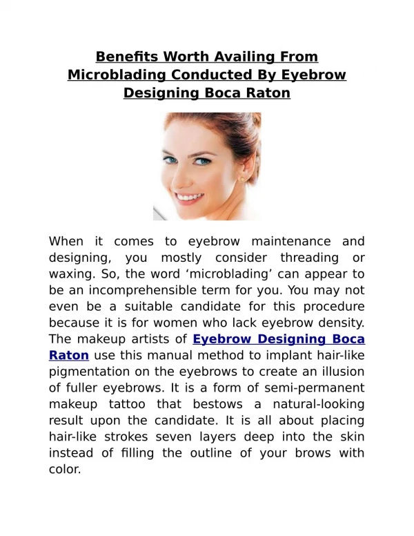 Benefits Worth Availing From Microblading Conducted By Eyebrow Designing Boca Raton