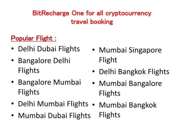BITRECHARGE - One for all cryptocurrency travel booking