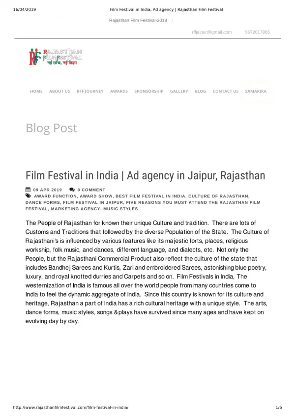 Film Festival in India- Rajasthan Film Festival