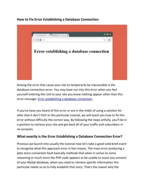 Call 1-800-514-2544 to Fix Error Establishing a Database Connection