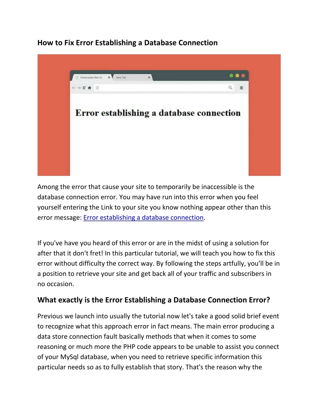 how to fix error establishing a database