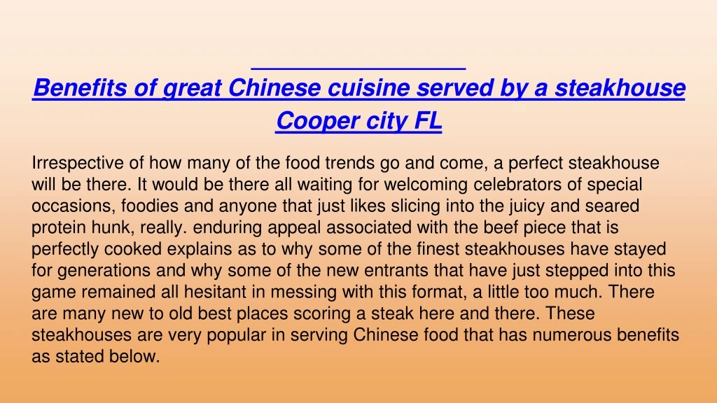 benefits of great chinese cuisine served by a steakhouse cooper city fl