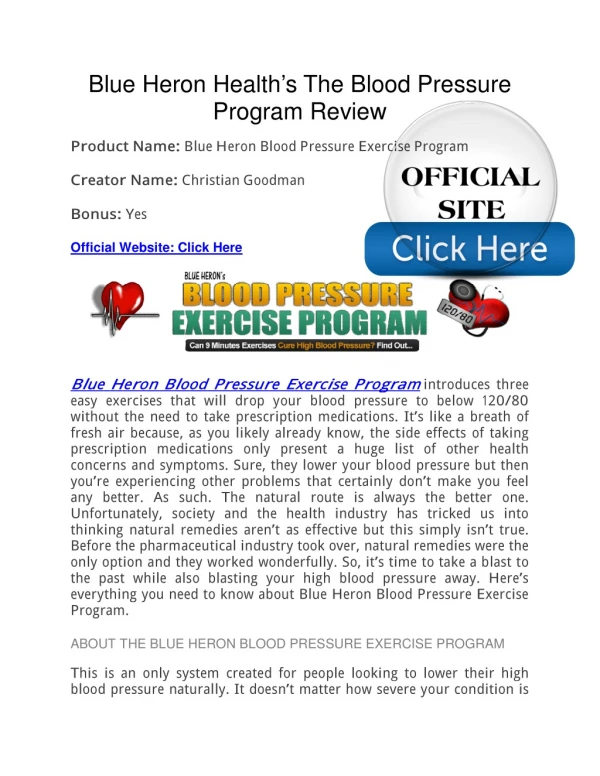 Blue Heron Health’s The Blood Pressure Program PDF Free Download