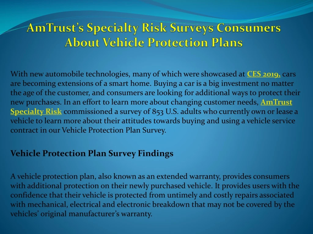 amtrust s specialty risk surveys consumers about vehicle protection plans