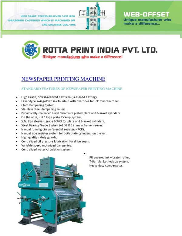 Newspaper Printing Machines | Rottaprintindia