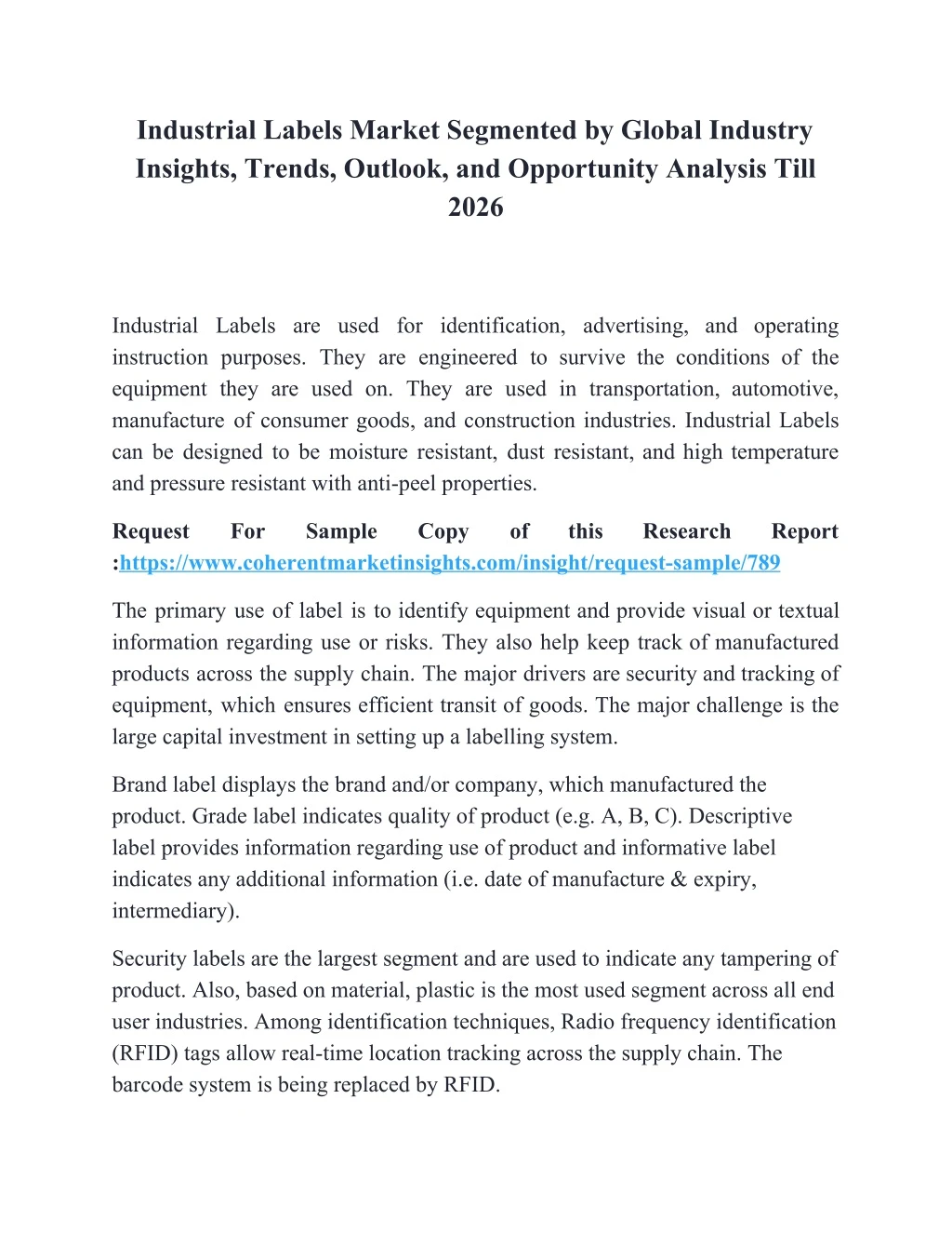 industrial labels market segmented by global