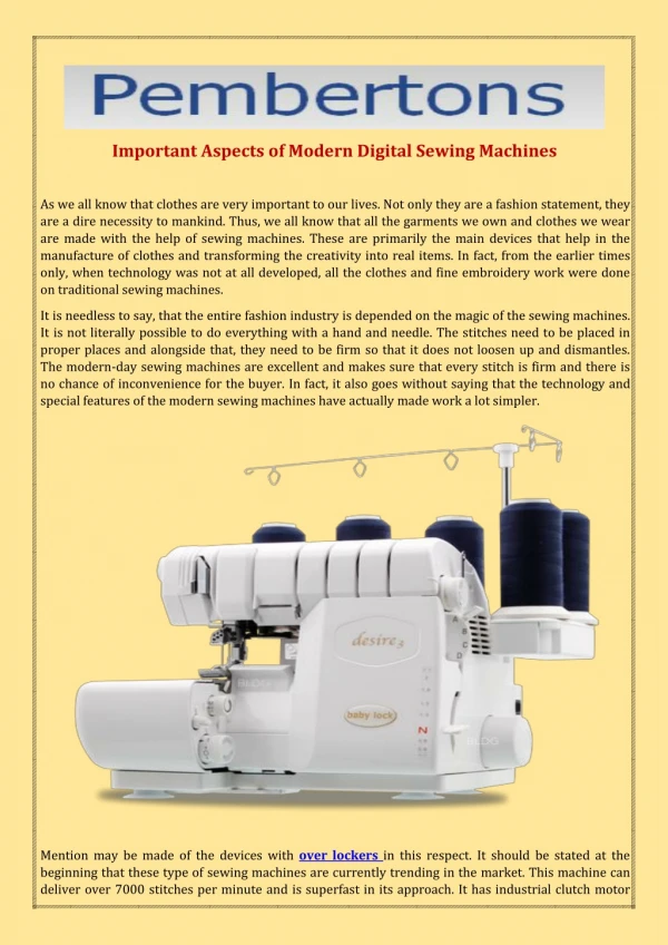 Important Aspects of Modern Digital Sewing Machines