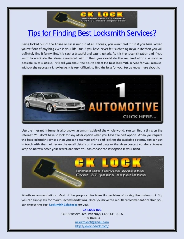 Tips for Finding Best Locksmith Services?