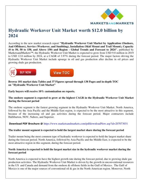 Hydraulic Workover Unit Market worth $12.0 billion by 2024
