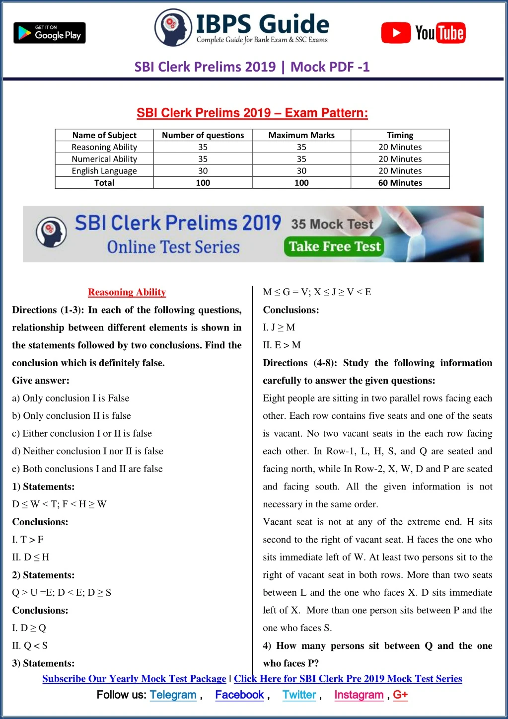 sbi clerk prelims 2019 mock pdf 1