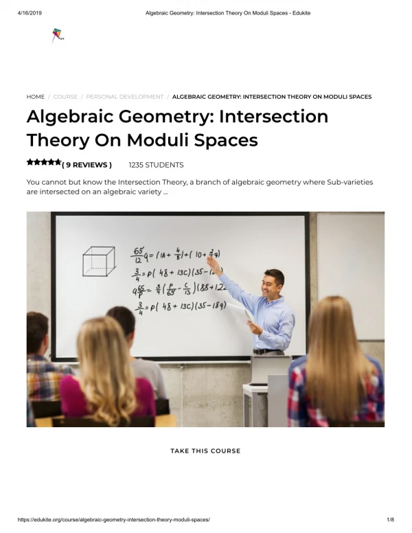 Algebraic Geometry_ Intersection Theory On Moduli Spaces - Edukite