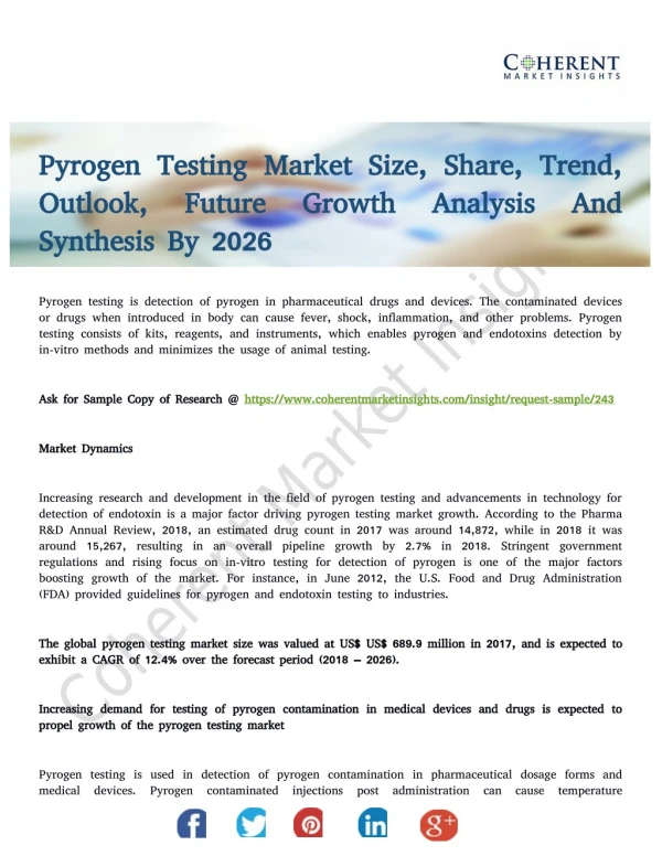Pyrogen Testing Market is Growing Exponentially in Order to Gain More Demand by 2026
