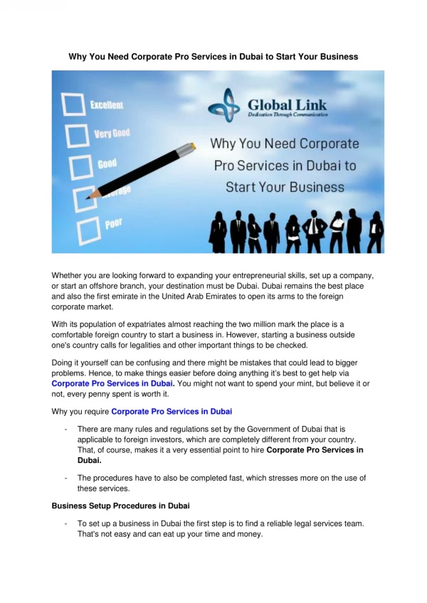 Why You Need Corporate Pro Services in Dubai to Start Your Business