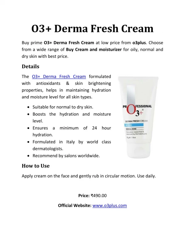 O3 Derma Fresh Cream