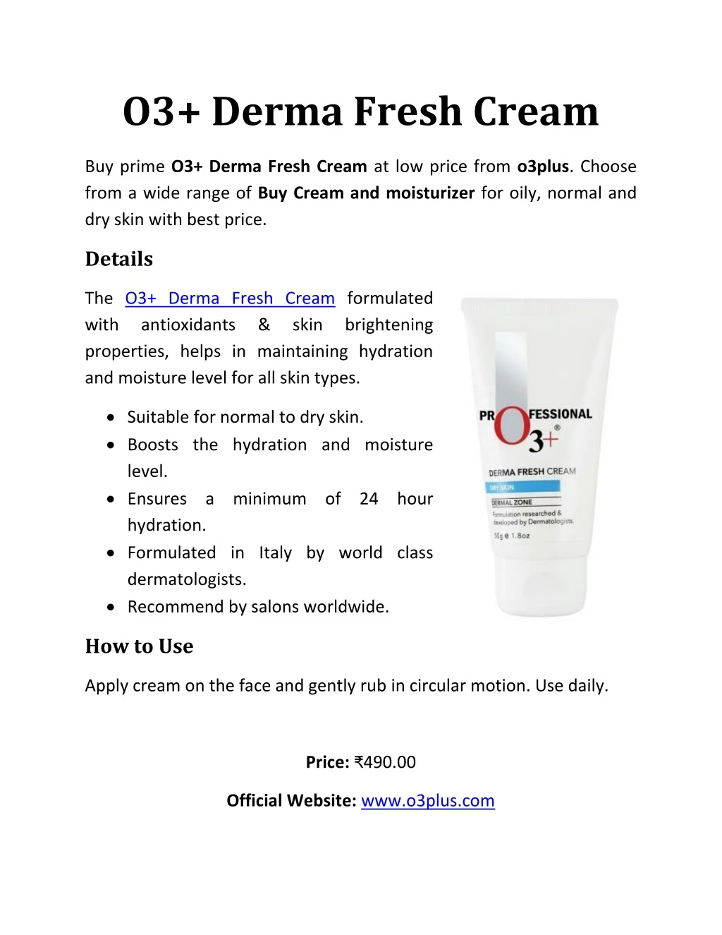 o3 derma fresh cream