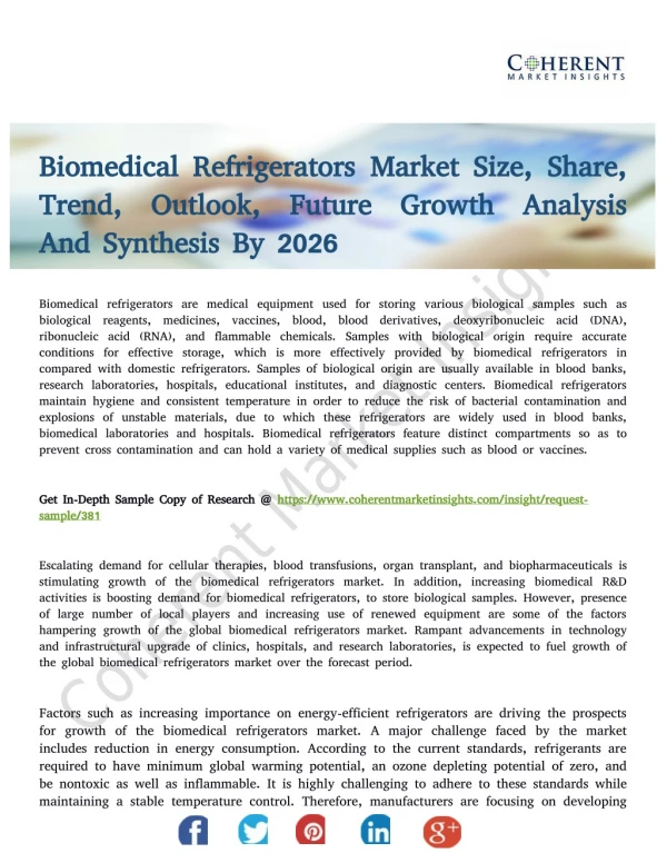 Biomedical Refrigerators Market Analysis and Development Trends 2018-2026