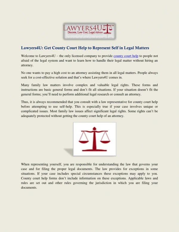 Get County Court Help to Represent Self in Legal Matters