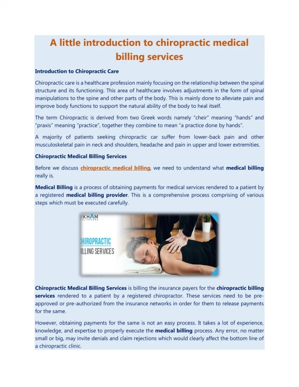 A little introduction to chiropractic medical billing services