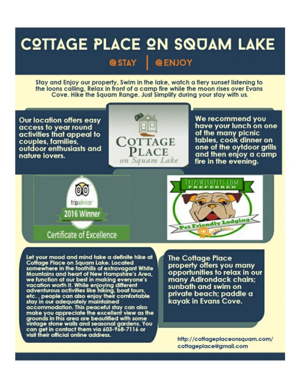 Cottage Place On Squam lake Infographic
